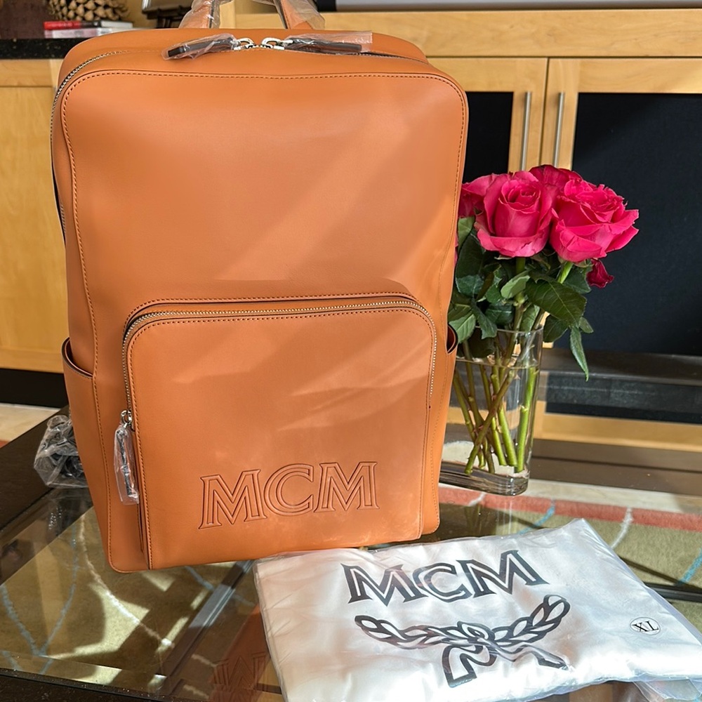 MCM Tan Leather Backpack Sleek Modern Design Brand New